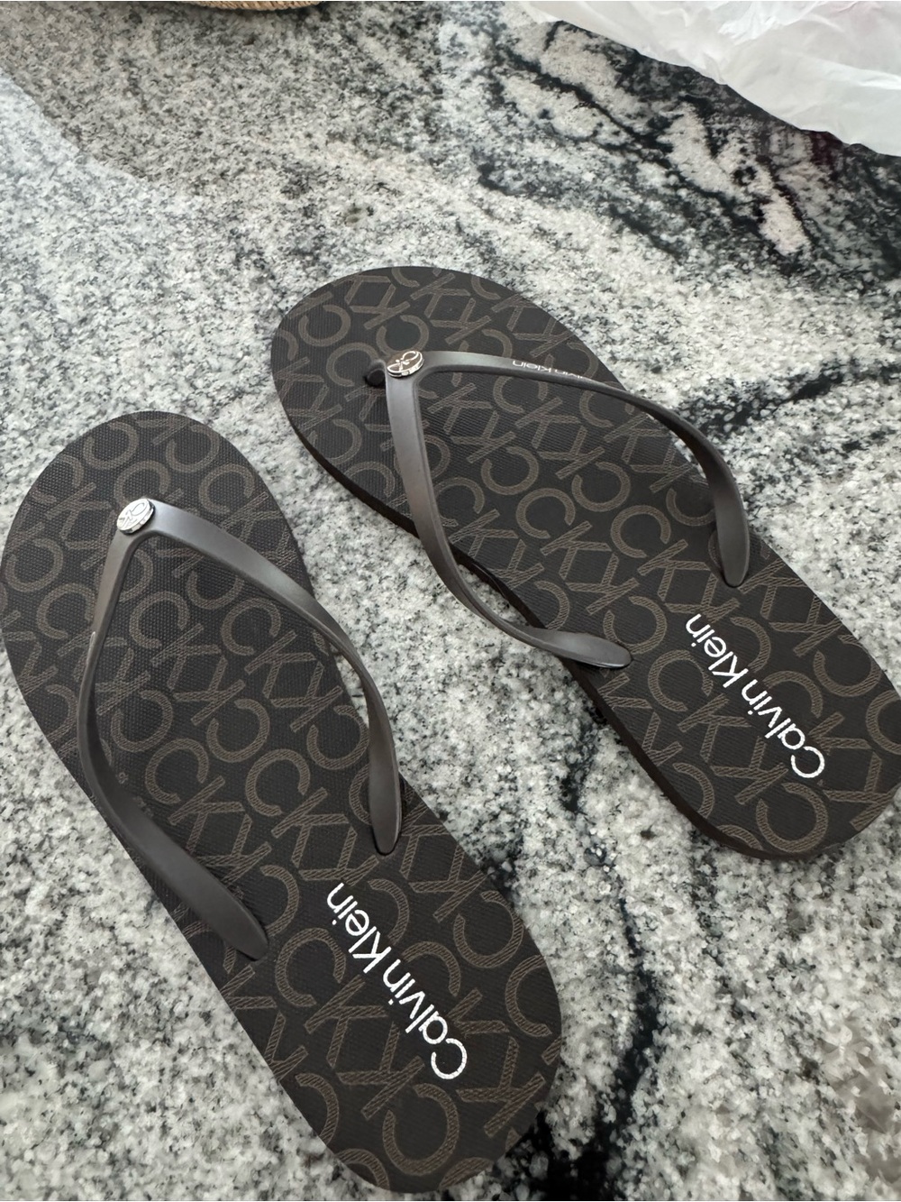 Calvin Klein Brown Logo-Print Flip Flops